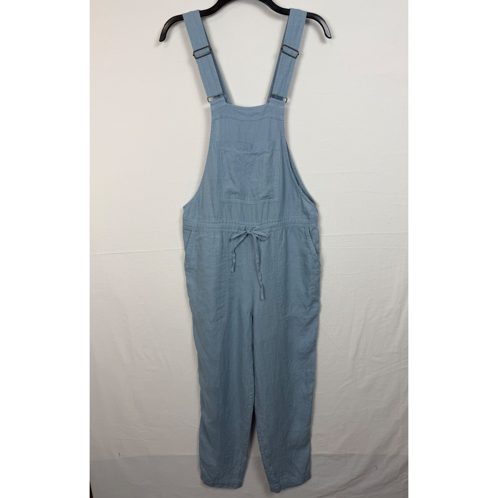 Not PERFECT LINEN Women 100% Linen Overalls XS Blue Drawstring Jumpsuit
